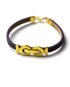 Silver 925 gold-plated handmade bracelet with purple leather 