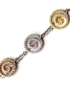 Silver 925 3 colours spiral bracelet with white zircons 