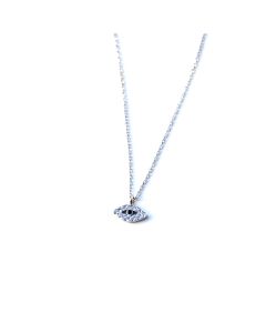 White Gold 14K eye necklace with white zircons and black sapphire